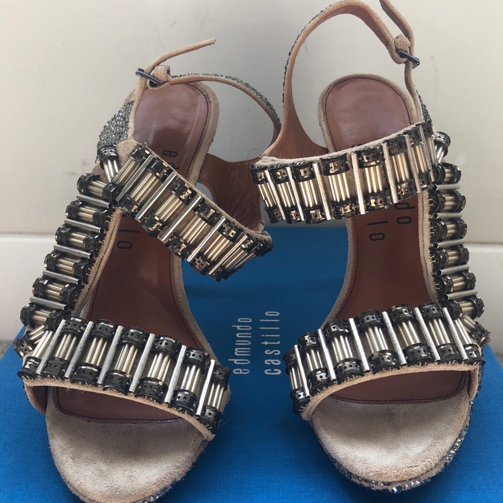 Edmundo Castillo Crystal and suede pumps